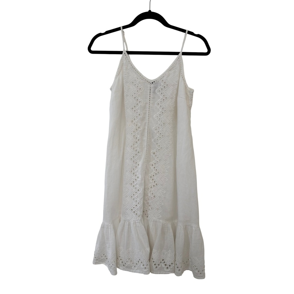 House of Harlow 1960 White Eyelet Embroidered Ruffle Hem Mini Dress Size M Boho